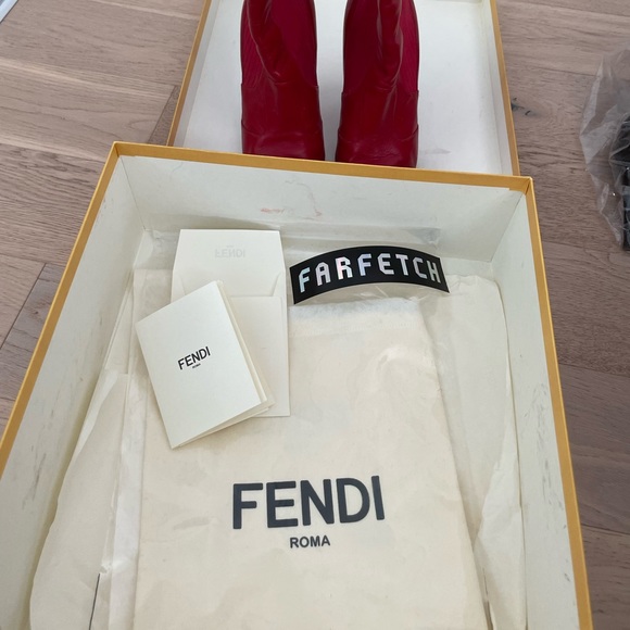 Auth Fendi Rockoko Red Ankle Sock Boots Size 37 - Picture 7 of 7